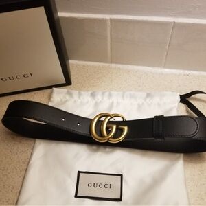 Gucci Black Belt with Gold GG Buckle 1.5’